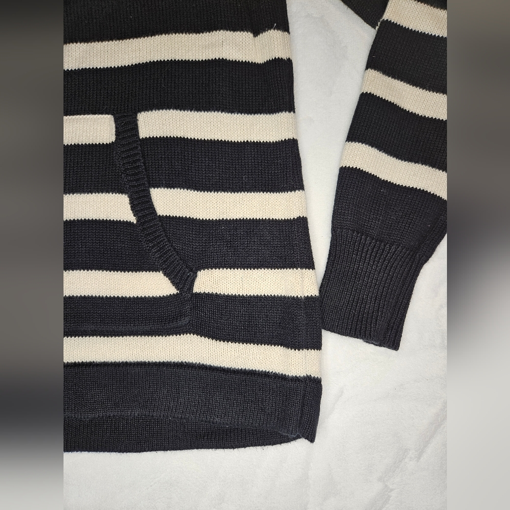 Lauren Jeans Co Ralph Lauren womens L cable knit 1/4 zip black & white p - Picture 2 of 8
